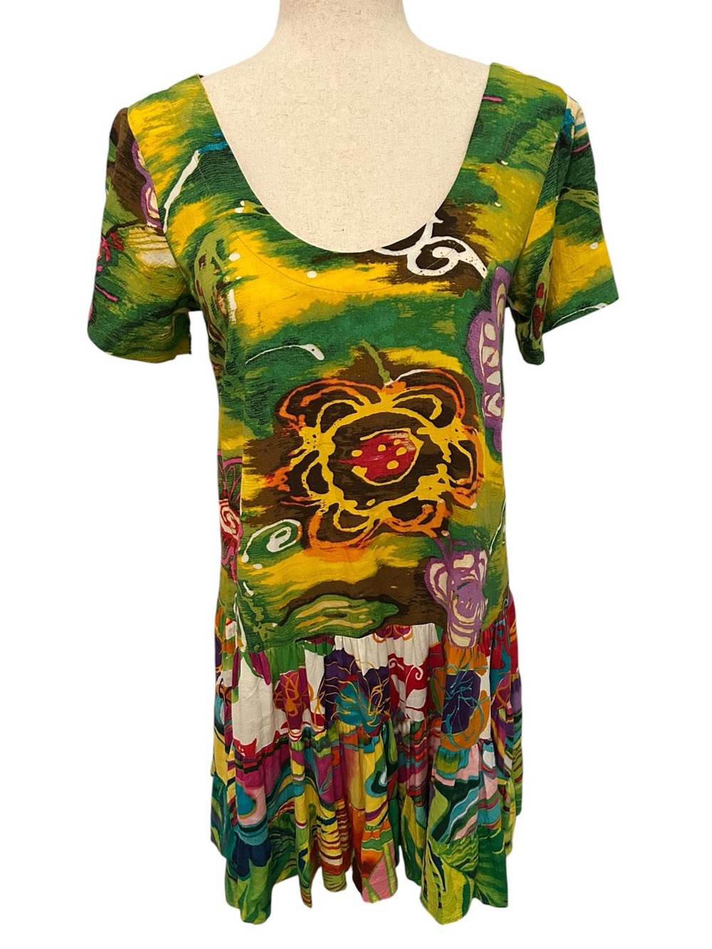 JAMS WORLD VTG Y2K Hattie Tropical Rainbow Garden Mini Dress XS